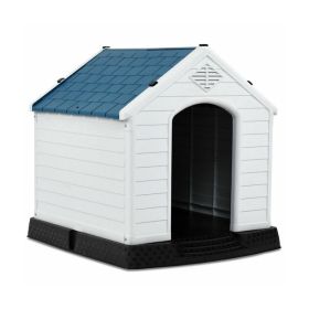 Indoor & Outdoor Waterproof Plastic Pet Puppy House (Color: White & Blue, size: 32''H)